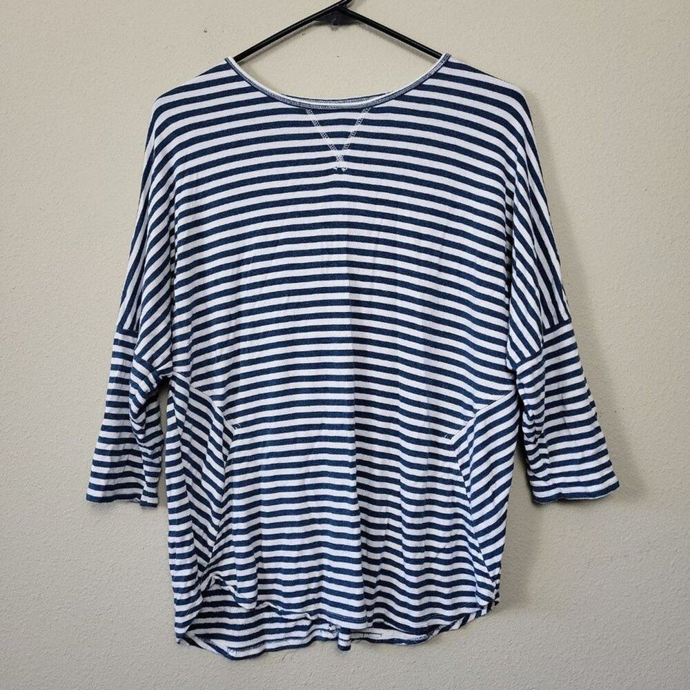 Lou & Grey Women's Size M Blue‎ And White Stripe Drop Sleeve Top Casual Basic